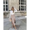 Women's High Waist Satin Midi Skirt - Elegant A-Line Silky Skirt Light Khaki - 2 of 4