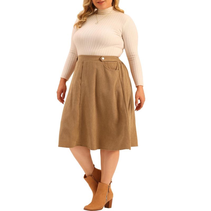 Agnes Orinda Women's Plus Size Casual Knee Faux Suede A Line Skirts, 2 of 6