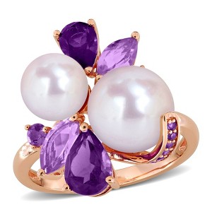 EVERLY JEWELRY | Rose Plated Sterling Silver 1 4/5 CT TGW Amethyst-Africa Rose de France And White Freshwater Cultured Pearl Fashion Ring - 1 of 4