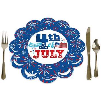 Big Dot of Happiness Firecracker 4th of July - Red, White and Royal Blue Party Round Table Decorations - Paper Chargers - Place Setting For 12