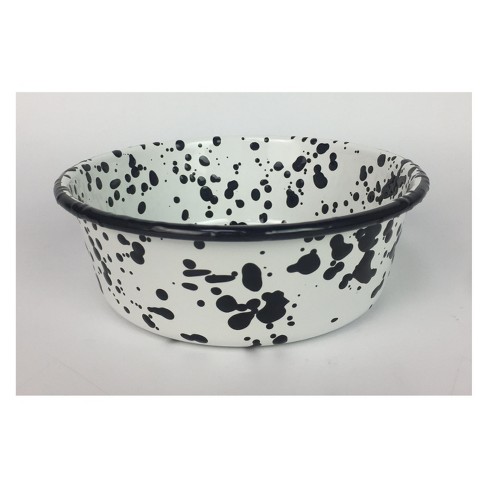 Enameled Metal B W Splatter Dog Bowls 6 Cups Boots Barkley