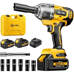 SILVEL Cordless Impact Wrench, 480 Ft-lbs Impact Wrench 1/2 inch, 2 * 4.0Ah Battery Powered Brushless Impact Wrench with 6 Sockets, Fast Charger - 1 of 4