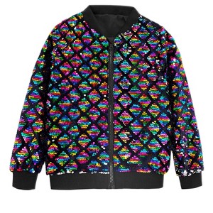 INSPIRE CHIC Men's Zip Up Party Shiny Argyle Sequin Bomber Jacket - 1 of 4