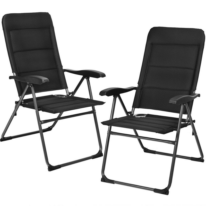 Costway 2PCS Patio Folding Chairs Back Adjustable Reclining Padded Garden Furniture, 4 of 11