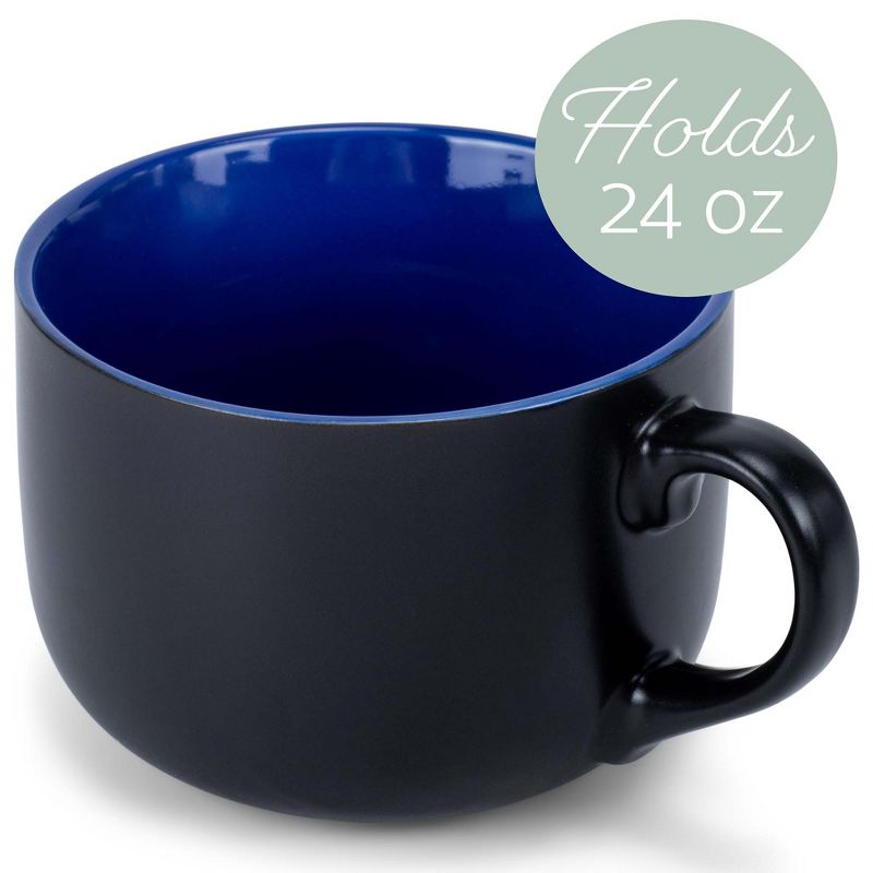 Elanze Designs Large Color Pop 24 ounce Ceramic Jumbo Soup Mugs Set of 4, Blue Green White, 2 of 6