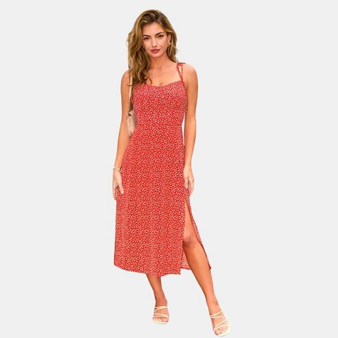 Женские платья Cupshe Women's Floral Print Tie-Strap Midi Dress-XL-Red