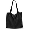 BEAFUP Corduroy Tote Bag: Spacious Vegan Leather Shoulder Bag with Zipper and Pockets for College, Work, and Travel - 4 of 4