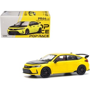 Honda Civic Type R FL5 Yellow with Carbon Hood 1/64 Diecast Model Car by Pop Race - 1 of 4