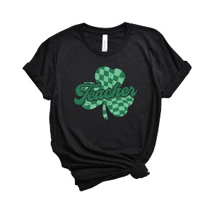 Simply Sage Market Women's Teacher Checkered Shamrock St. Patrick's Day Short Sleeve Graphic Tee - 1 of 3