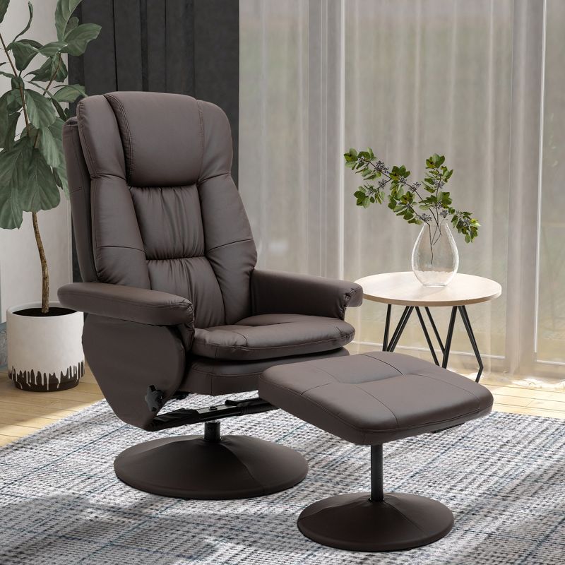 HOMCOM Recliner and Ottoman with Wrapped Base, Swivel PU Leather Reclining Chair with Footrest for Living Room, Bedroom and Office, 2 of 7