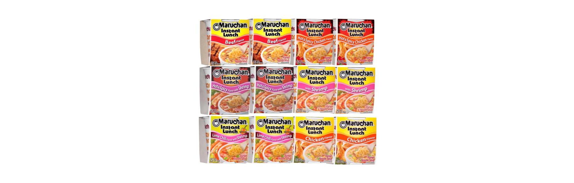 Maruchan 12 Count Ramen Instant Noodle Soup Cups 2 Chicken, 2 Shrimp, 2 Beef, 2 Hot & Spicy Chicken, 2 Hot & Spicy Shrimp & 2 Lime Chili Shrimp Flavor