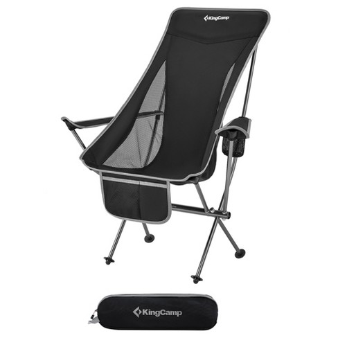 Kingcamp Lightweight Padded Highback Folding Lounge Chair With Cupholder,  Side Storage Pocket, And Carry Bag For Indoor Or Outdoors, Black/grey :  Target