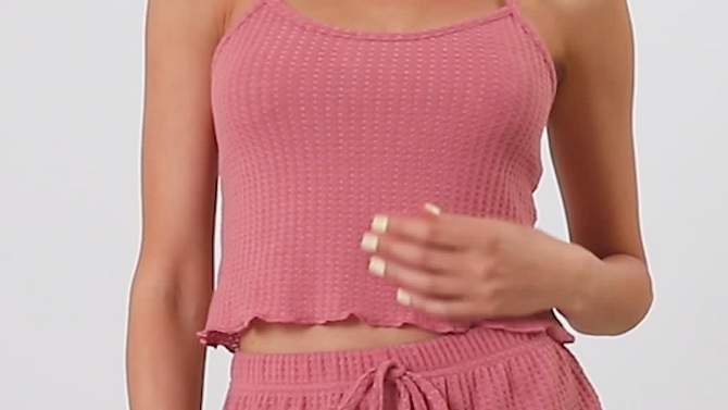 cheibear Women's Knit Spaghetti Strap Cami Tops Shorts Lounge pajama Set, 2 of 7, play video
