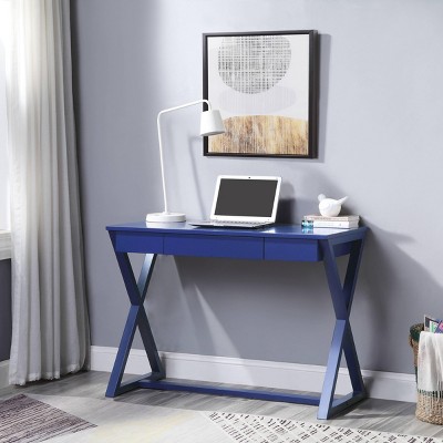 INFURNIC Desks Modern Writing Desk with 1 Drawer and X-Shaped Base for Functional and Stylish Workspace, Blue, 42.5"*19.5"*30.5"