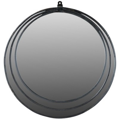 HomeRoots 22" Black Round Metal Framed Accent Mirror