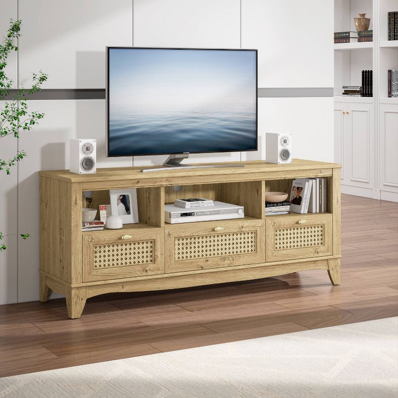55" Traditional Natural Wood TV Stand for TVs up to 60" with Drawer - Home Essentials, 2 of 10