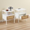 KWPZQEB Rattan Nightstands Set of 2 -Night Stands with Charging Station and Drawe, Metal Legs, Side Table for Living Room, Bedroom, White - 2 of 4