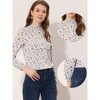 Allegra K Women's Floral Puff Long Sleeve Ruffle Collar Pearl Decor Blouse - 2 of 4