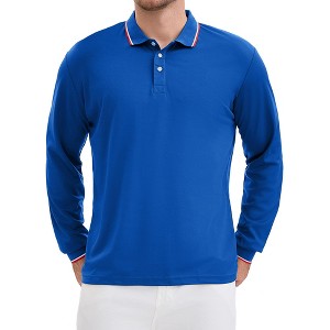 INSPIRE CHIC Men's Classic Regular Fit Solid Color Long Sleeves Business Golf Polo Shirt - 1 of 4