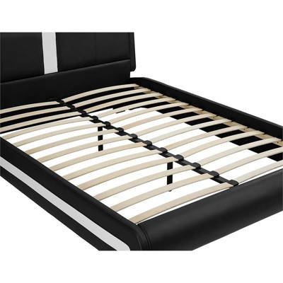 Black Faux Leather Queen Platform Bed with Tufted Headboard