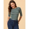 INSPIRE CHIC Women's Stripes Casual Basic Elbow Sleeves Boat Neck Slim Fit T-Shirts - 2 of 4