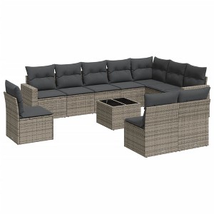 vidaXL 11 Piece Patio Sofa Set with Cushions Gray Poly Rattan - With Table - 1 of 4