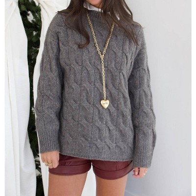 Women's Oversized Cable Knit Sweater - beige botany