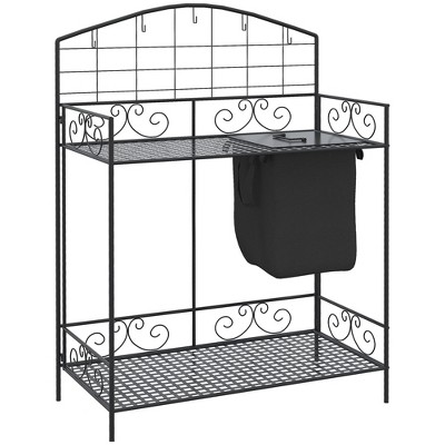 Dracelo Folding Potting Bench Table, Metal Garden Workstation