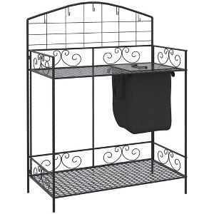 Dracelo Folding Potting Bench Table, Metal Garden Workstation - 1 of 4