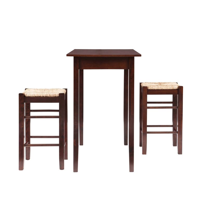 3pc Rush Seat Chairs and Counter Height Table Dining Set Wood/Brown - Linon, 4 of 8