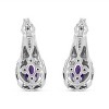 Haus of Brilliance Silver 8x6 MM Oval Purple Amethyst and Diamond Accent Art Deco Style Earrings - 3 of 4