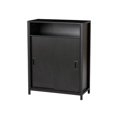 Oak Melamine Floor Cabinet with 2 Sliding Doors Black - Glitzhome