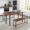 Costway 3 Piece Dining Table Set for 4-6  63"Kitchen Table with 2 Benches Metal Frame Black/Walnut - 2 of 4