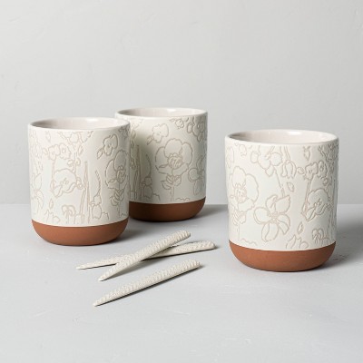 6pc Decorative Stoneware Planter & Marker Set Sour Cream - Hearth & Hand™ with Magnolia