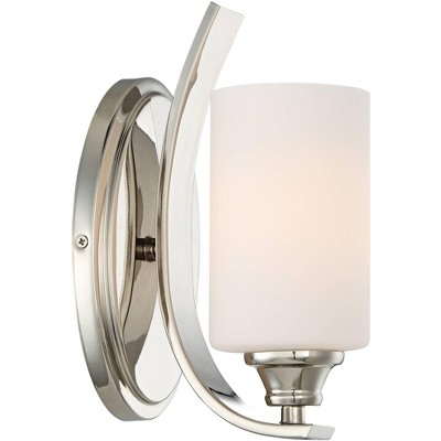 Minka Lavery Modern Wall Light Sconce Brushed Nickel Hardwired 5" Fixture Etched Opal Glass Shade for Bedroom Bathroom Living Room