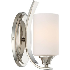 Minka Lavery Modern Wall Light Sconce Brushed Nickel Hardwired 5" Fixture Etched Opal Glass Shade for Bedroom Bathroom Living Room - 1 of 3