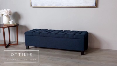 Light Blue Button-Tufted Upholstered Storage Ottoman Bench