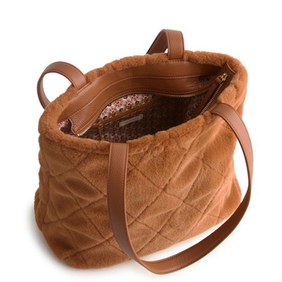 Vera Bradley Women's Faux Fur Small Original Zip Tote Bag Roasted Pecan — фото 2