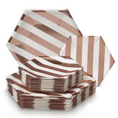 Silver Spoons Elegant Disposable Paper Plate Set, Includes 18 Dinner Plates (10.25”) and 18 Side Plates (7.5”), Stripe Collection