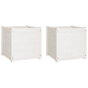 vidaXL Solid Wood Pine Garden Planters - 19.7"x19.7"x19.7" White Color, Weather-Resistant Outdoor Planting Boxes, Easy to Assemble - 1 of 4