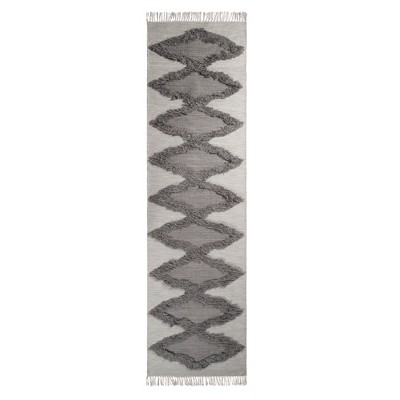 Country Chic Bohemian Diamond Handmade Wool Indoor Area Rug with Cotton Backing and Fringes by Blue Nile Mills