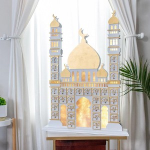 Ramadan Countdown Calendar, Wooden Castle LED Wooden Advent Calendar Cabinet for Farmhouse Tables Bookshelve Multi Functional Cabinet Decoration - 1 of 4