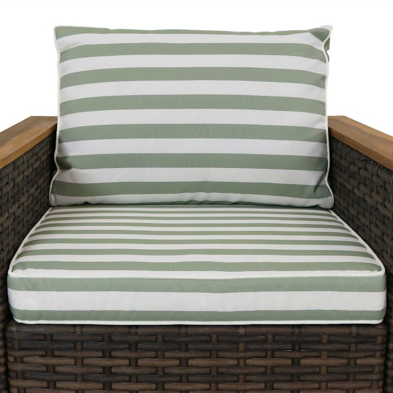 Sunnydaze Outdoor Rattan and Acacia Wood Kenmare Patio Conversation Furniture Set with Loveseat, Chairs, Table, and Seat Cushions - Green Stripe - 4pc, 6 of 13