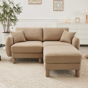 Boucle Fabric 2-Seater Loveseat L-Shaped Sectional Sofas with Shell-Shaped Armrests & Removable Ottoman, Cylindrical Wrapped Legs - 1 of 4