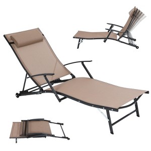 MUKE Adjustable Patio Chaise Lounge Chair with Rear Wheel, 5-Position Recliner for Pool, Beach & Garden - 1 of 4