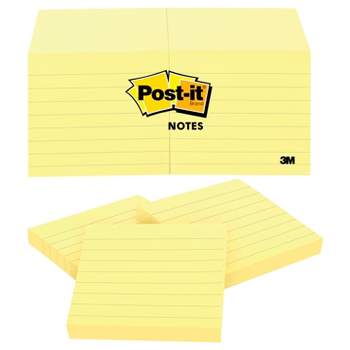 3M Post-it Lined Original Notes, 3 x 3 Inches, Canary Yellow, pk of 12