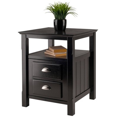 Transitional Black Solid Wood 2-Drawer Night Stand