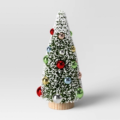 10" Medium Decorated Flocked Ornament Bottlebrush Sisal Tree Green - Threshold™