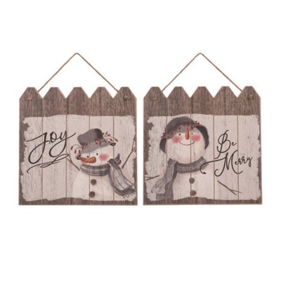 Transpac MDF Rustic Snowman w/Hat Decor Set of 2 Christmas Home Decorations