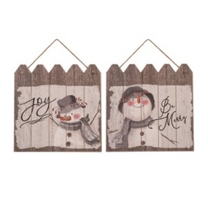 Transpac MDF Rustic Snowman w/Hat Decor Set of 2 Christmas Home Decorations - 1 of 1